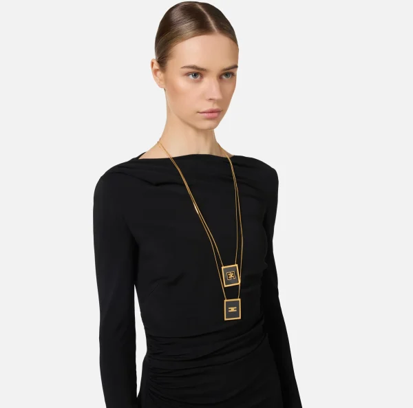 Elisabetta Franchi Bijoux^Collana con placca logo in plexiglass OroGiallo