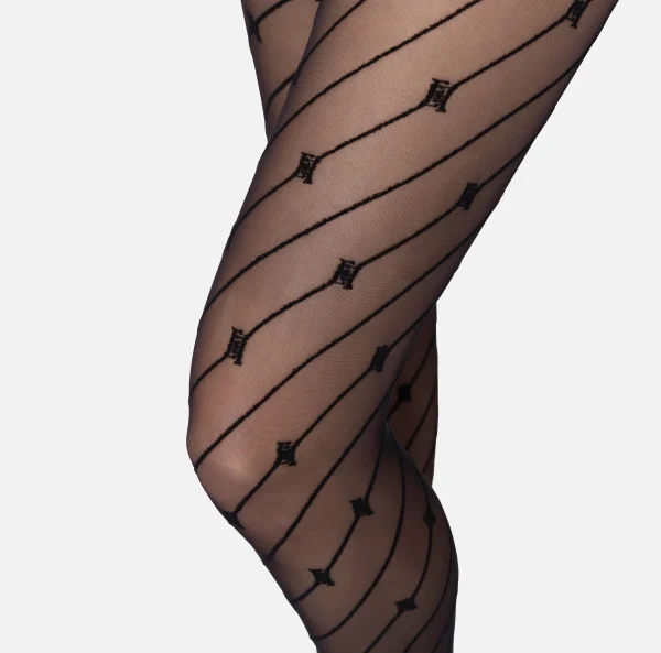 Elisabetta Franchi Collants^Collant con riga diagonale e logo Nero