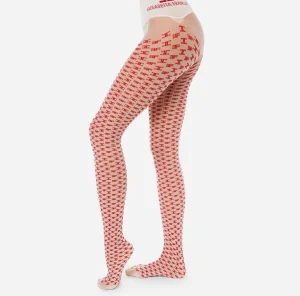 Elisabetta Franchi Collants^Collant Pattern Monogram Burro/Rosso
