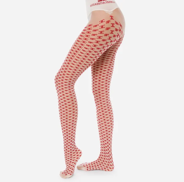 Elisabetta Franchi Collants^Collant Pattern Monogram Burro/Rosso