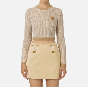 Elisabetta Franchi Maglieria E Felpe^Crop top in lana con filo paillettes Camel/Gold