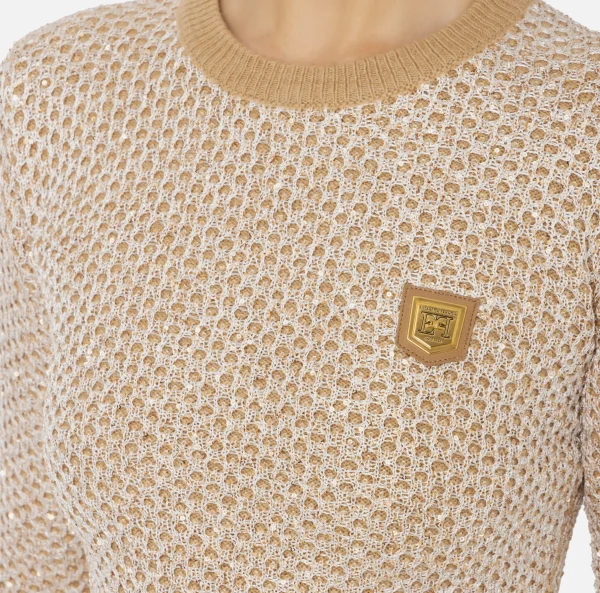 Elisabetta Franchi Maglieria E Felpe^Crop top in lana con filo paillettes Camel/Gold