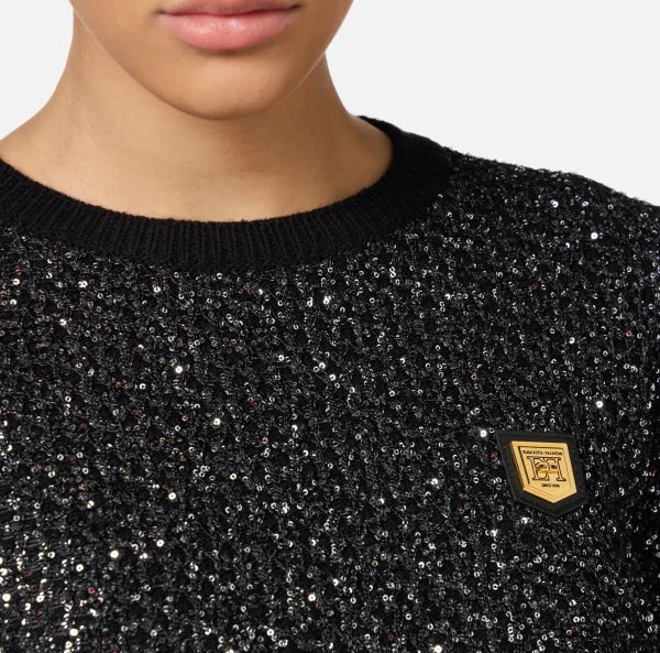Elisabetta Franchi Maglieria E Felpe^Crop top in lana con filo paillettes Nero/Silver