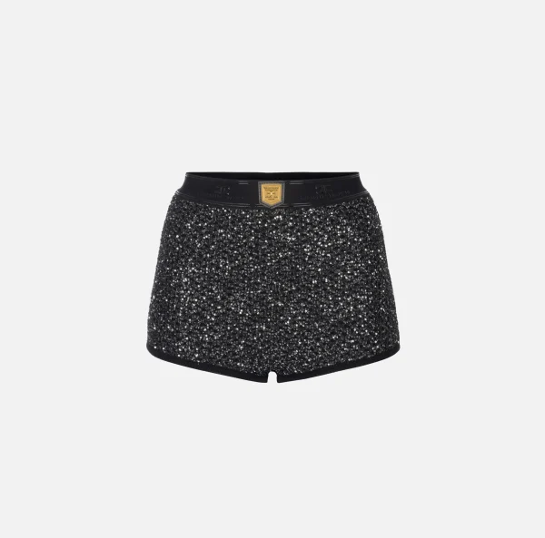 Elisabetta Franchi Pantaloni E Shorts^Culotte in lana con filo paillettes Nero/Silver