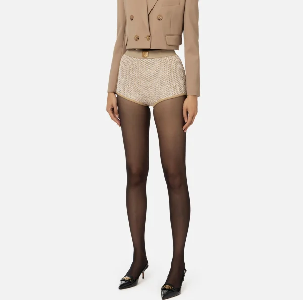 Elisabetta Franchi Pantaloni E Shorts^Culotte in lana con filo paillettes Camel/Gold