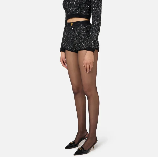 Elisabetta Franchi Pantaloni E Shorts^Culotte in lana con filo paillettes Nero/Silver