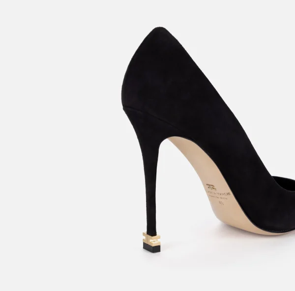 Elisabetta Franchi Décolleté^Décolleté in camoscio con logo Étoile Nero