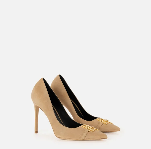 Elisabetta Franchi Décolleté^Décolleté in camoscio con placca logo Camel