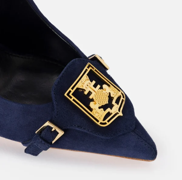 Elisabetta Franchi Décolleté^Décolleté in camoscio con patta e scudetto Navy