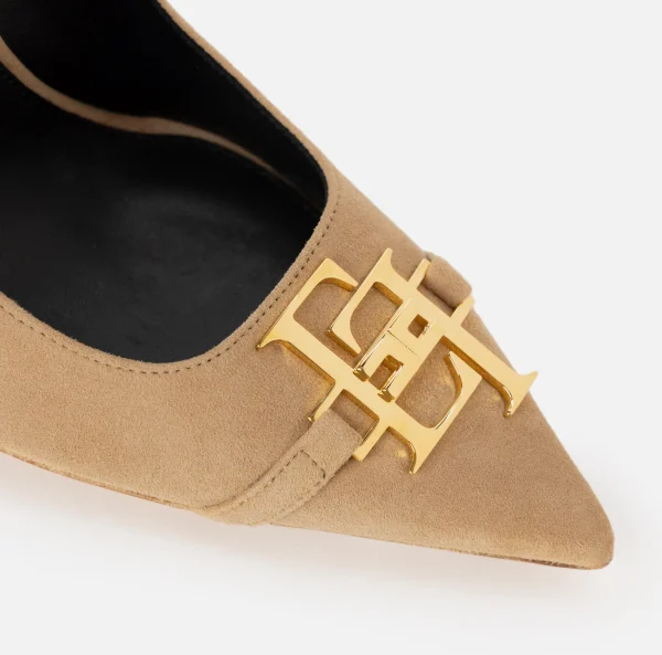 Elisabetta Franchi Décolleté^Décolleté in camoscio con placca logo Camel