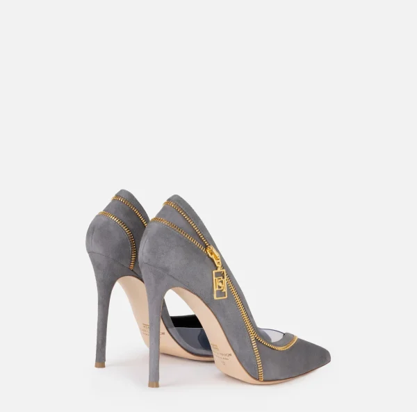 Elisabetta Franchi Décolleté^Décolleté in camoscio con zip Steel