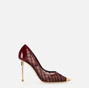 Elisabetta Franchi Décolleté^Décolleté in rete con logo in flock RougeNoir