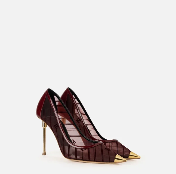 Elisabetta Franchi Décolleté^Décolleté in rete con logo in flock RougeNoir