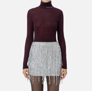 Elisabetta Franchi Maglieria E Felpe^Dolcevita in lana merino con logo jacquard RougeNoir