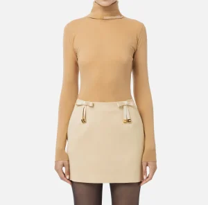 Elisabetta Franchi Maglieria E Felpe^Dolcevita in lana merino con logo jacquard Bronze