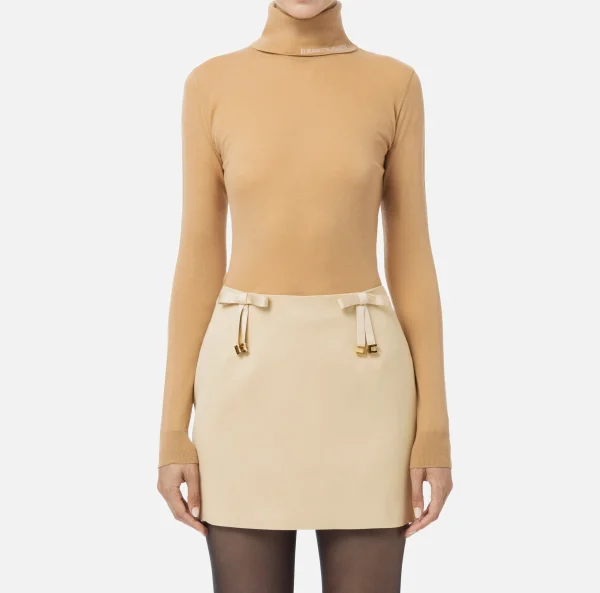 Elisabetta Franchi Maglieria E Felpe^Dolcevita in lana merino con logo jacquard Bronze