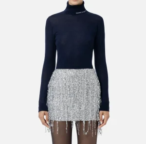 Elisabetta Franchi Maglieria E Felpe^Dolcevita in lana merino con logo jacquard Navy