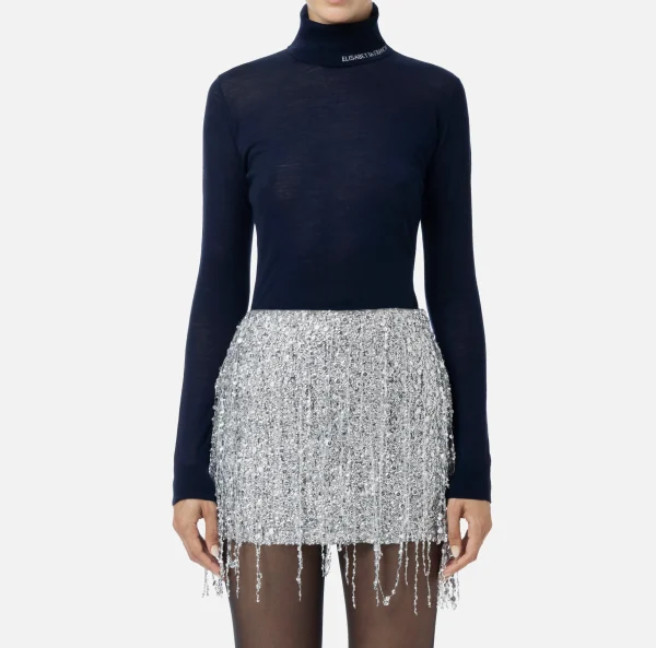Elisabetta Franchi Maglieria E Felpe^Dolcevita in lana merino con logo jacquard Navy