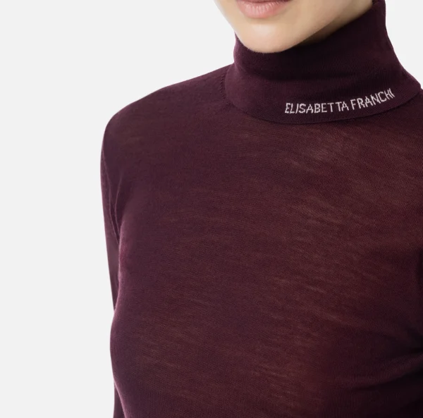 Elisabetta Franchi Maglieria E Felpe^Dolcevita in lana merino con logo jacquard RougeNoir
