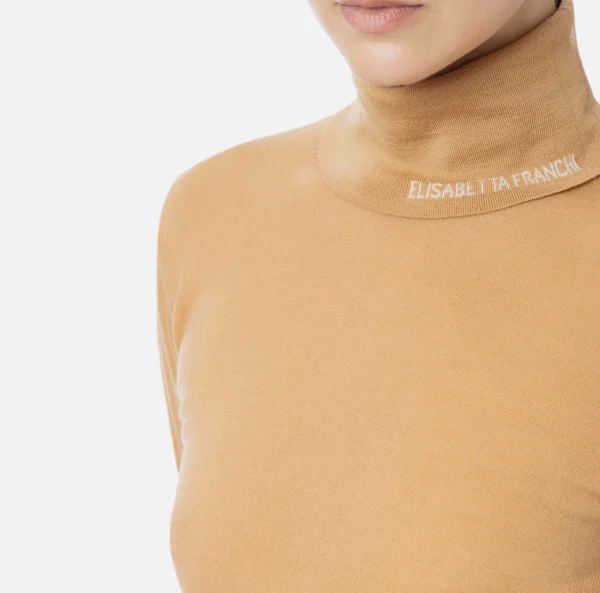Elisabetta Franchi Maglieria E Felpe^Dolcevita in lana merino con logo jacquard Bronze