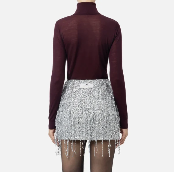 Elisabetta Franchi Maglieria E Felpe^Dolcevita in lana merino con logo jacquard RougeNoir