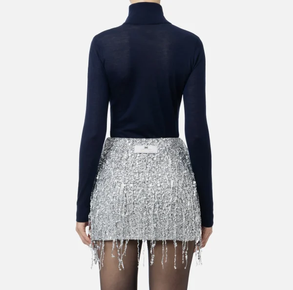 Elisabetta Franchi Maglieria E Felpe^Dolcevita in lana merino con logo jacquard Navy