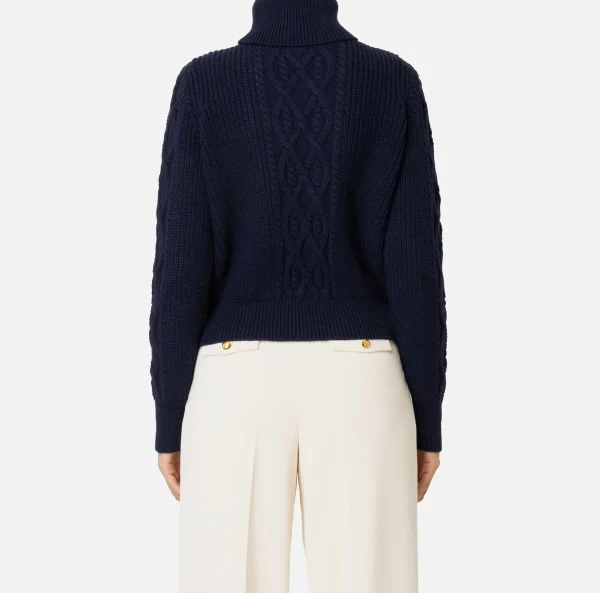 Elisabetta Franchi Maglieria E Felpe^Dolcevita in lana tipo college Navy/Burro
