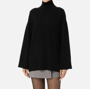 Elisabetta Franchi Maglieria E Felpe^Dolcevita in misto cashmere con logo Nero/Burro