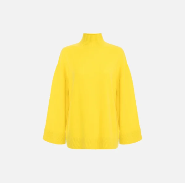 Elisabetta Franchi Maglieria E Felpe^Dolcevita in misto cashmere con logo Mimosa/Nero