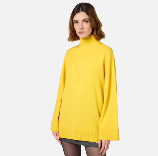 Elisabetta Franchi Maglieria E Felpe^Dolcevita in misto cashmere con logo Mimosa/Nero