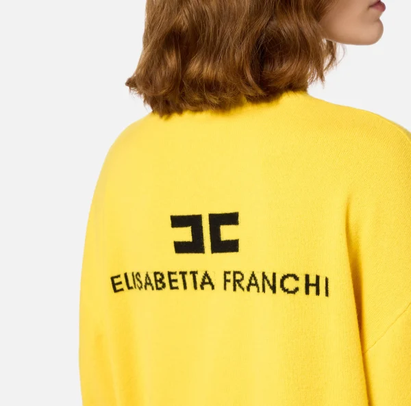 Elisabetta Franchi Maglieria E Felpe^Dolcevita in misto cashmere con logo Mimosa/Nero