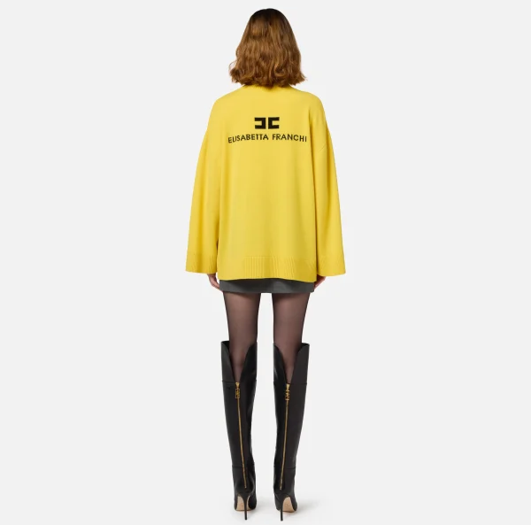 Elisabetta Franchi Maglieria E Felpe^Dolcevita in misto cashmere con logo Mimosa/Nero