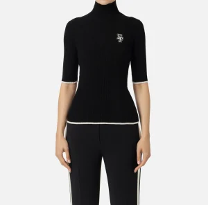 Elisabetta Franchi Maglieria E Felpe^Dolcevita in viscosa con logo college Nero/Burro