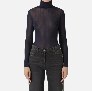 Elisabetta Franchi Maglieria E Felpe^Dolcevita in viscosa lucida a costine Navy