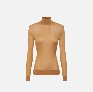 Elisabetta Franchi Maglieria E Felpe^Dolcevita in viscosa lucida a costine Bronze