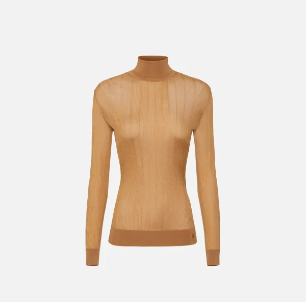Elisabetta Franchi Maglieria E Felpe^Dolcevita in viscosa lucida a costine Bronze