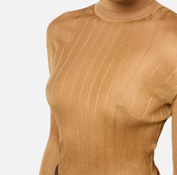 Elisabetta Franchi Maglieria E Felpe^Dolcevita in viscosa lucida a costine Bronze