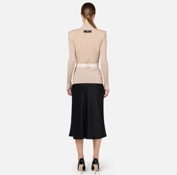 Elisabetta Franchi Maglieria E Felpe^Dolcevita in viscosa lucida a costine con cintura Lattice