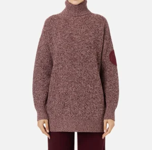 Elisabetta Franchi Maglieria E Felpe^Dolcevita in viscosa mouliné con patch logo RougeNoir/PowderPink