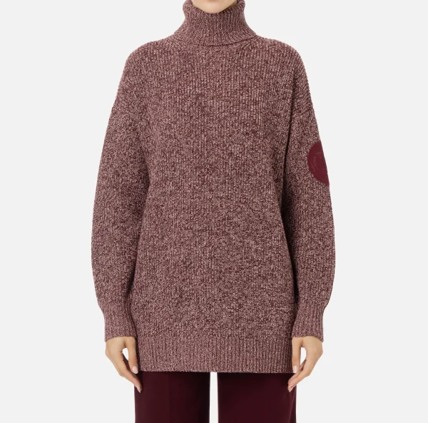 Elisabetta Franchi Maglieria E Felpe^Dolcevita in viscosa mouliné con patch logo RougeNoir/PowderPink