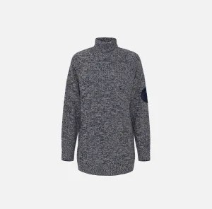 Elisabetta Franchi Maglieria E Felpe^Dolcevita in viscosa mouliné con patch logo Navy/Lattice