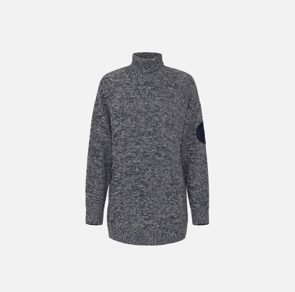 Elisabetta Franchi Maglieria E Felpe^Dolcevita in viscosa mouliné con patch logo Navy/Lattice