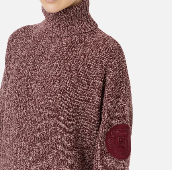 Elisabetta Franchi Maglieria E Felpe^Dolcevita in viscosa mouliné con patch logo RougeNoir/PowderPink