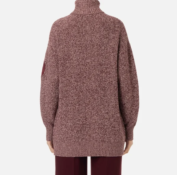 Elisabetta Franchi Maglieria E Felpe^Dolcevita in viscosa mouliné con patch logo RougeNoir/PowderPink