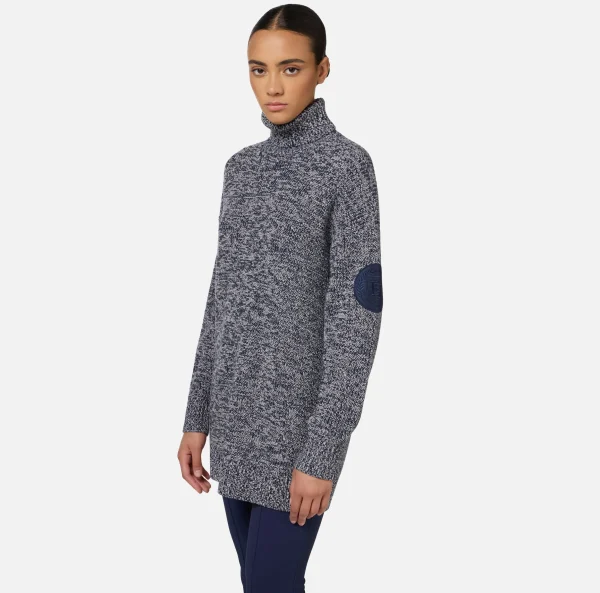 Elisabetta Franchi Maglieria E Felpe^Dolcevita in viscosa mouliné con patch logo Navy/Lattice