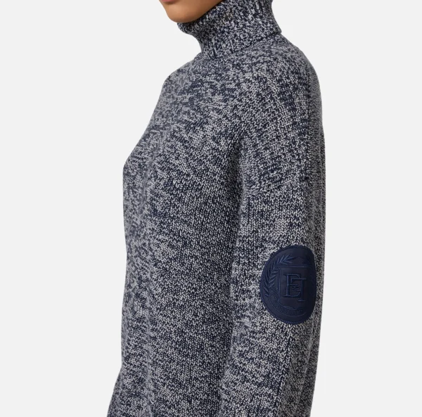 Elisabetta Franchi Maglieria E Felpe^Dolcevita in viscosa mouliné con patch logo Navy/Lattice
