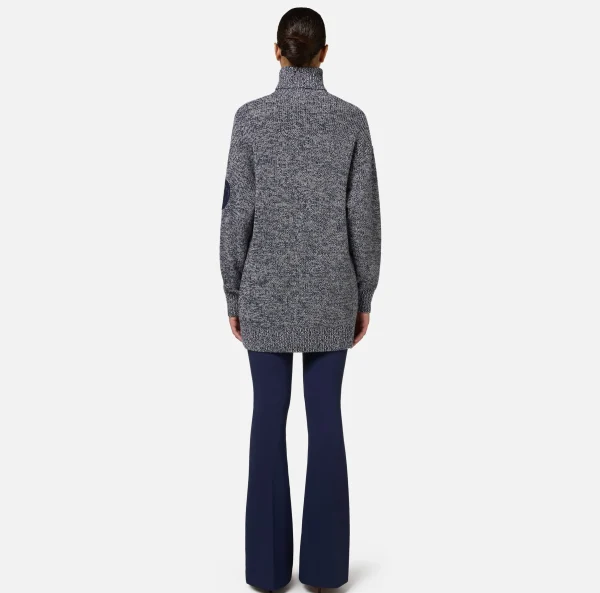 Elisabetta Franchi Maglieria E Felpe^Dolcevita in viscosa mouliné con patch logo Navy/Lattice