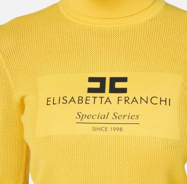 Elisabetta Franchi Maglieria E Felpe^Dolcevita in viscosa punto rete con intarsio Mimosa
