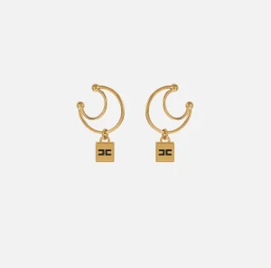 Elisabetta Franchi Bijoux^Earcuff con doppia anella e charms logo in ottone OroGiallo/Nero