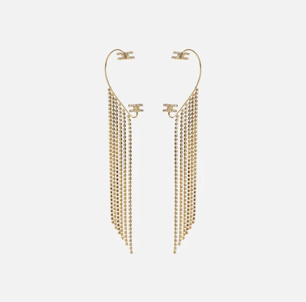 Elisabetta Franchi Bijoux^Earcuff con pendenti di strass OroGiallo